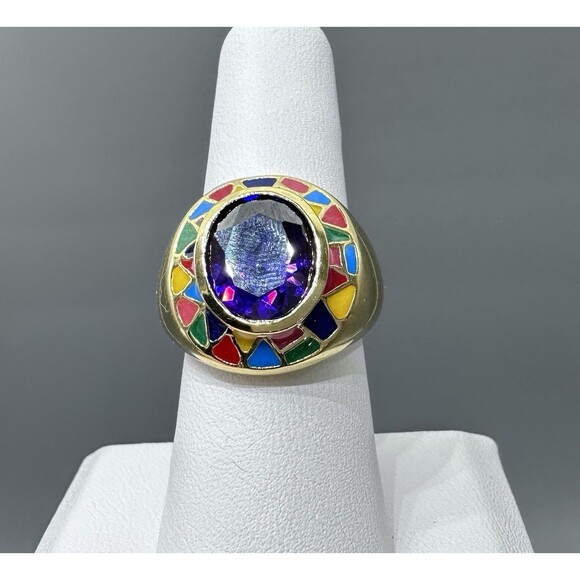 Multicolor Purple Gold Plate Deco Ring Size 7.25 - Picture 1 of 4